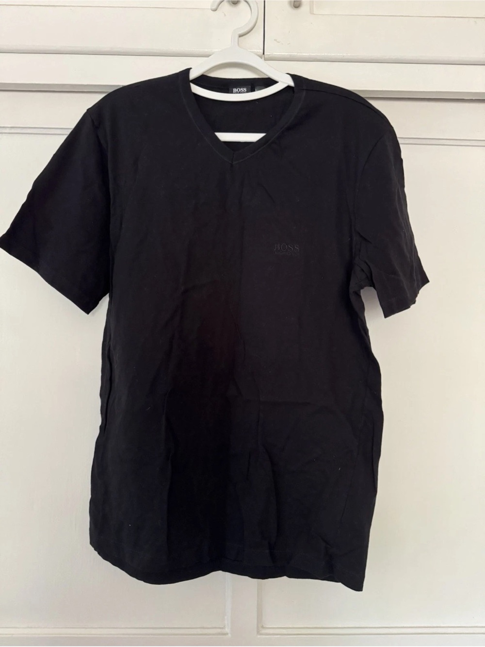 BOSS Hugo Boss Men's V-Neck T-Shirt in Black Cotton Sz L